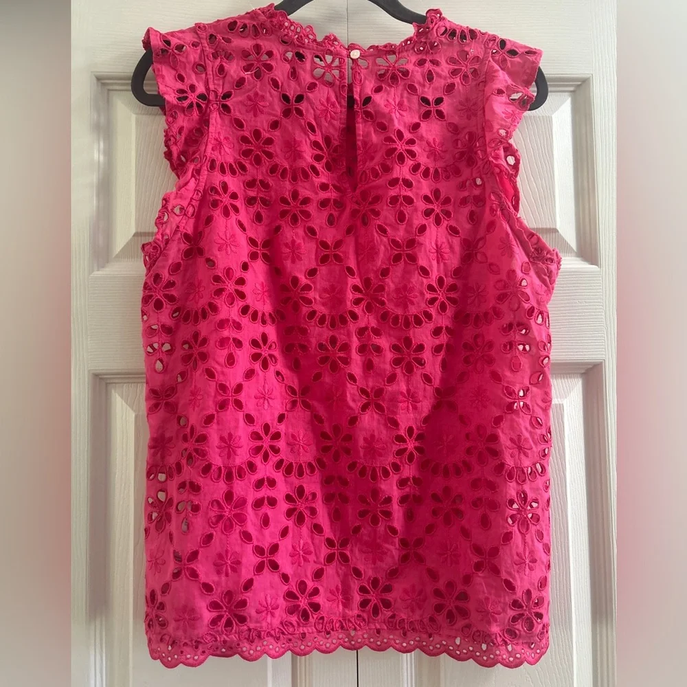 J Crew Blouse Women’s Size L Pink Eyelet Ruffle Sleeveless Tank Summer - Picture 2 of 10